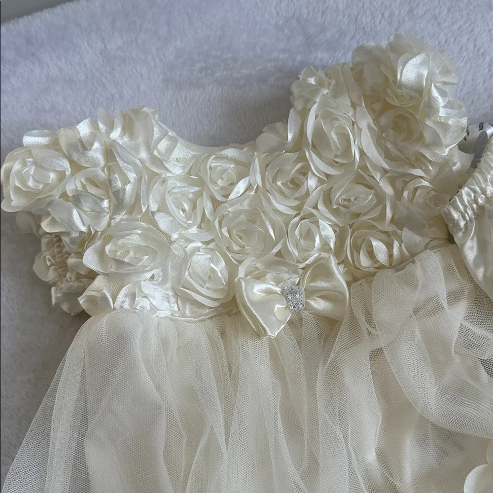 NWT Infant 9M‎ Ivory Floral Formal Tulle Bubble Dress Wedding Baptism Whimsical